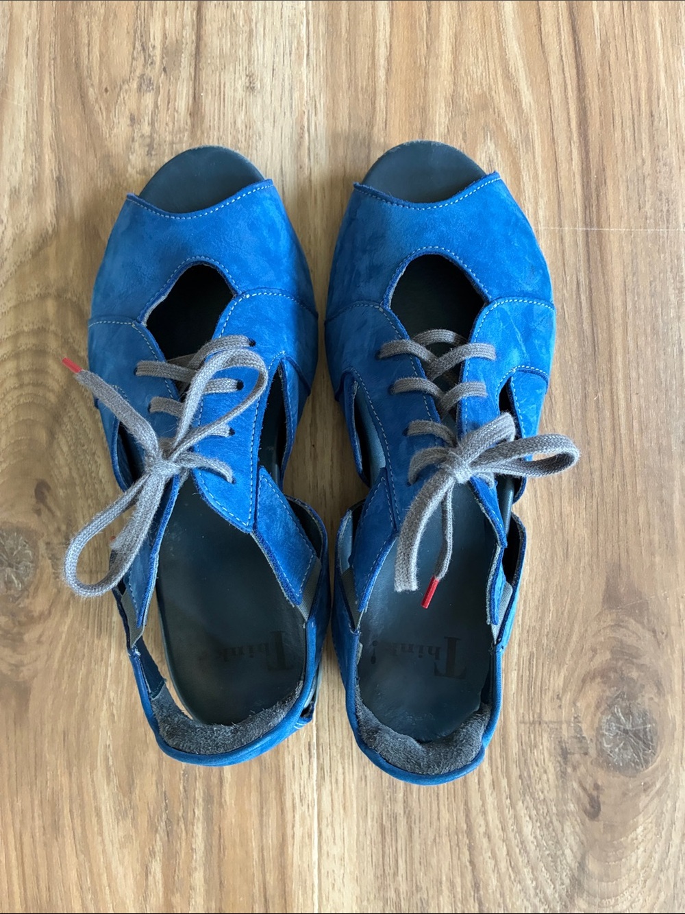 Think! Blue Suede Lace-Up Peep-Toe Flats